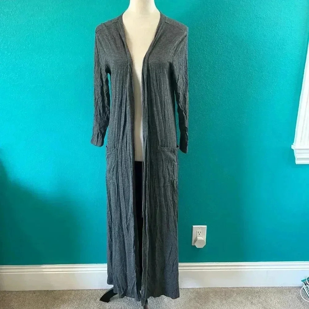 Johnny Was Calme Black Tencel Blend Open Cardigan Long Line Duster Size M